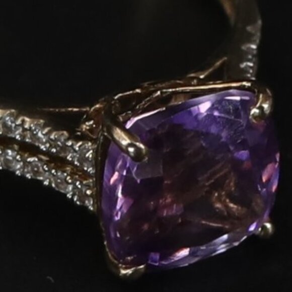 14 carat Designer MICHELLE ALBALA Amethyst Sterling Silver Gold Ring Pl Size 8 - Picture 3 of 7